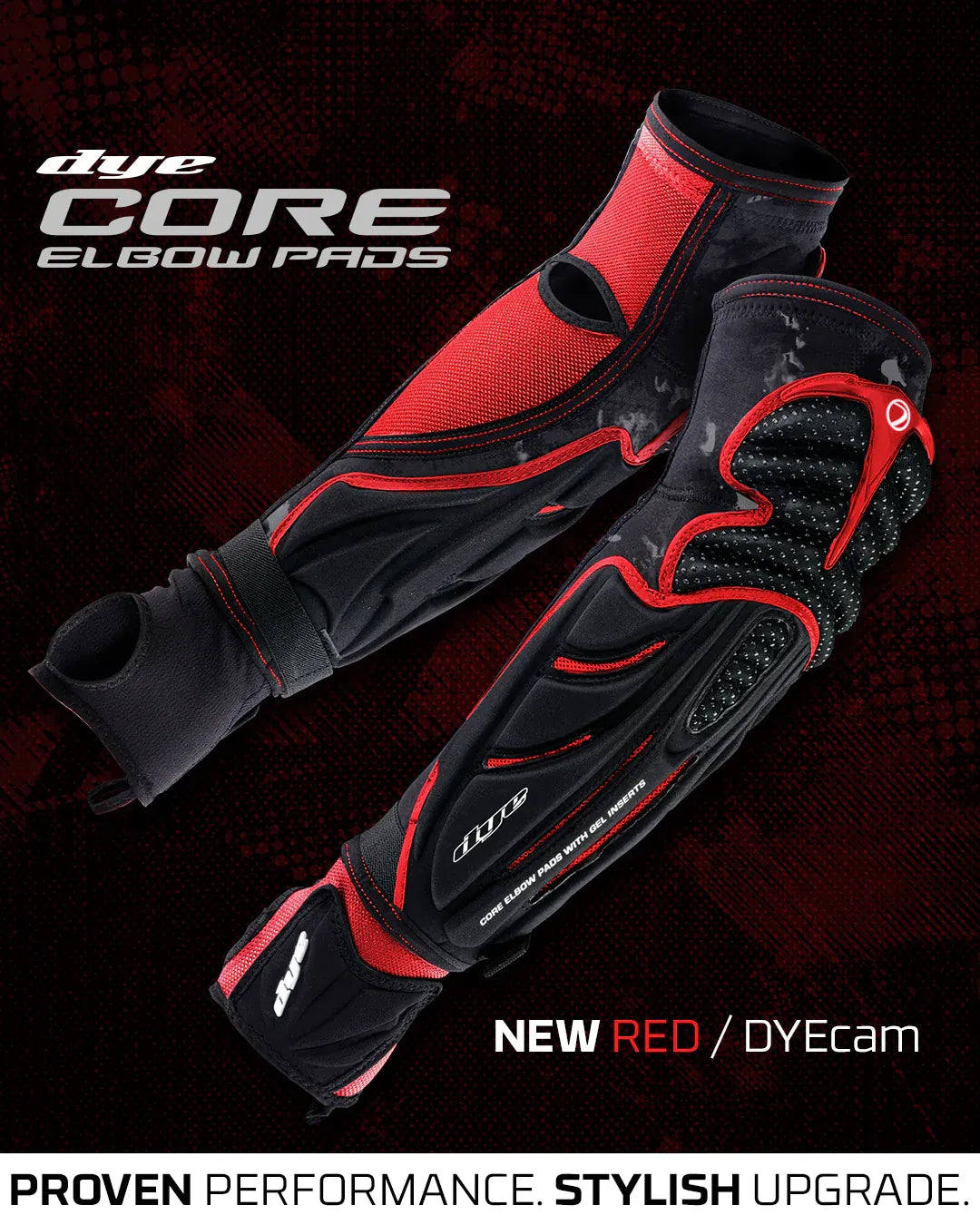 DYE Performance Elbow Pads - Dyecam Black_Red - Time 2 Paintball