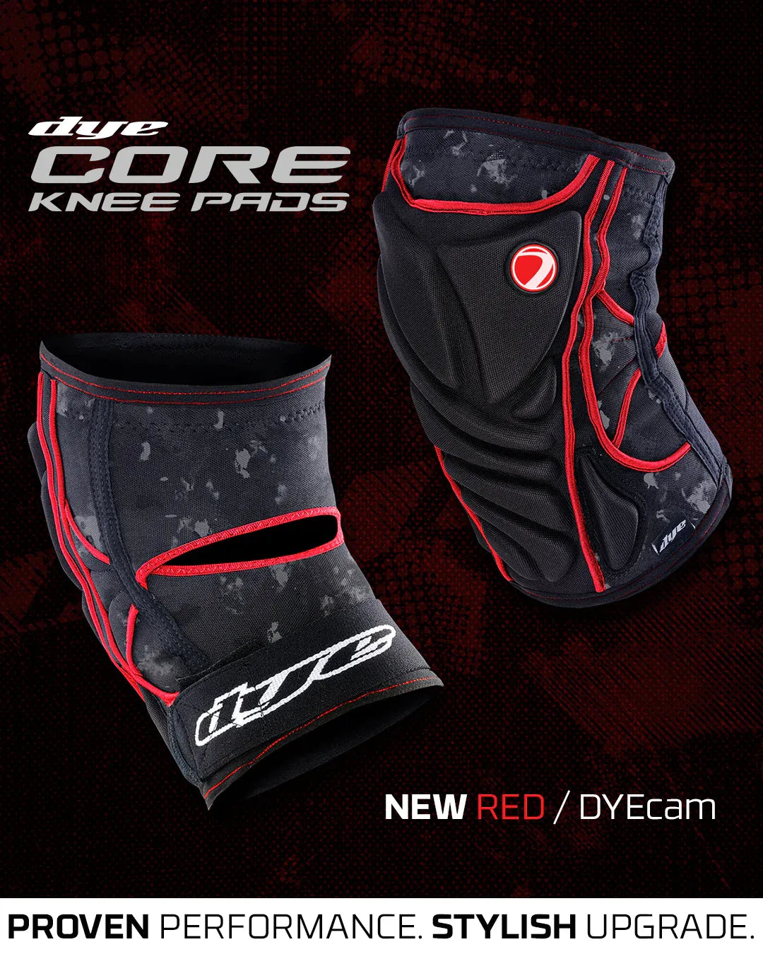 DYE Core Knee Pads - Dyecam Black_Red - Time 2 Paintball