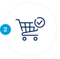 Shopping cart icon with checkmark, indicating step 2.