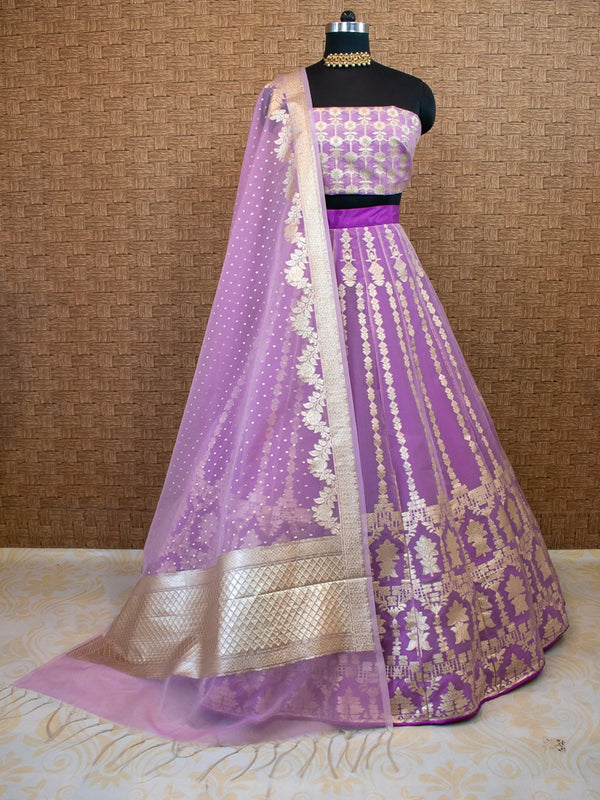 Cream and Pink Banarasi Silk Bridal Lehenga Choli Online USA UK – Sunasa