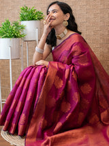 Banarasi Soft Cotton  Saree Resham Weaving-Magenta
