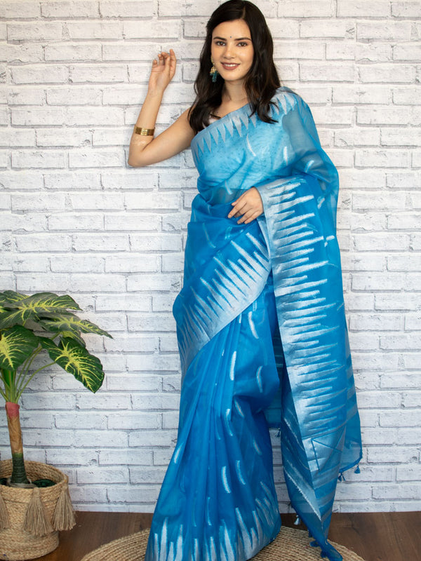 Banarasi Organza Saree With Zari Weaving-Blue – Banarasikargha