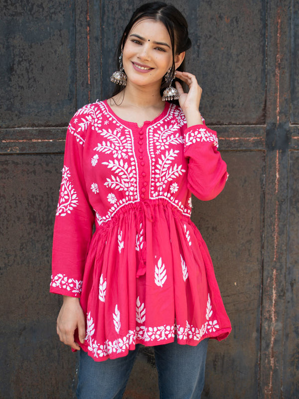 Readymade Chikankari Short Kurti-Peach – Banarasikargha