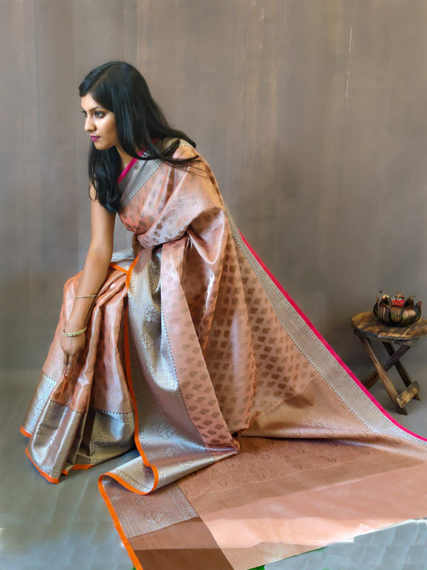 Pink Gold Tissue Saree – narayaniweaves