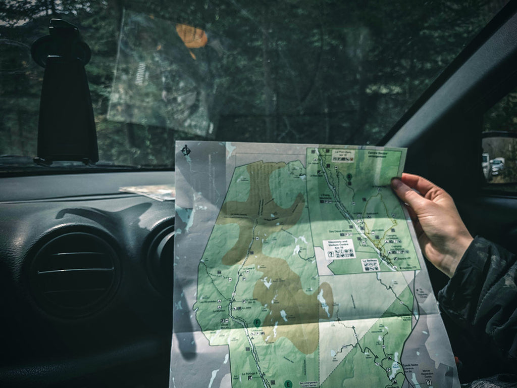 Camping map inside a car