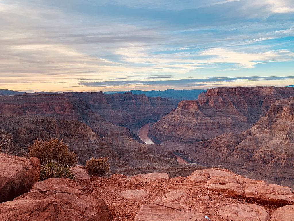 A view of the Grand Canyon at sunrise