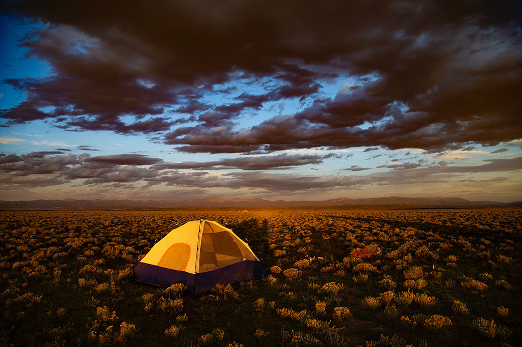 Primitive camping in a field