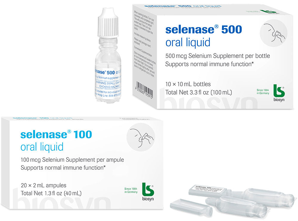 Boxes of selenase 100 and 500 along side their contents
