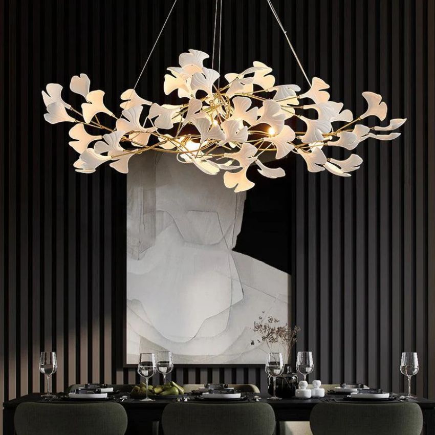 Gingko Porcelain Petal Brass Branch Chandelier - Yami Lightings