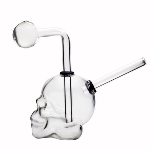 Double Skull Glass Oil Burner Pipe Smoking Water Pipe Bong