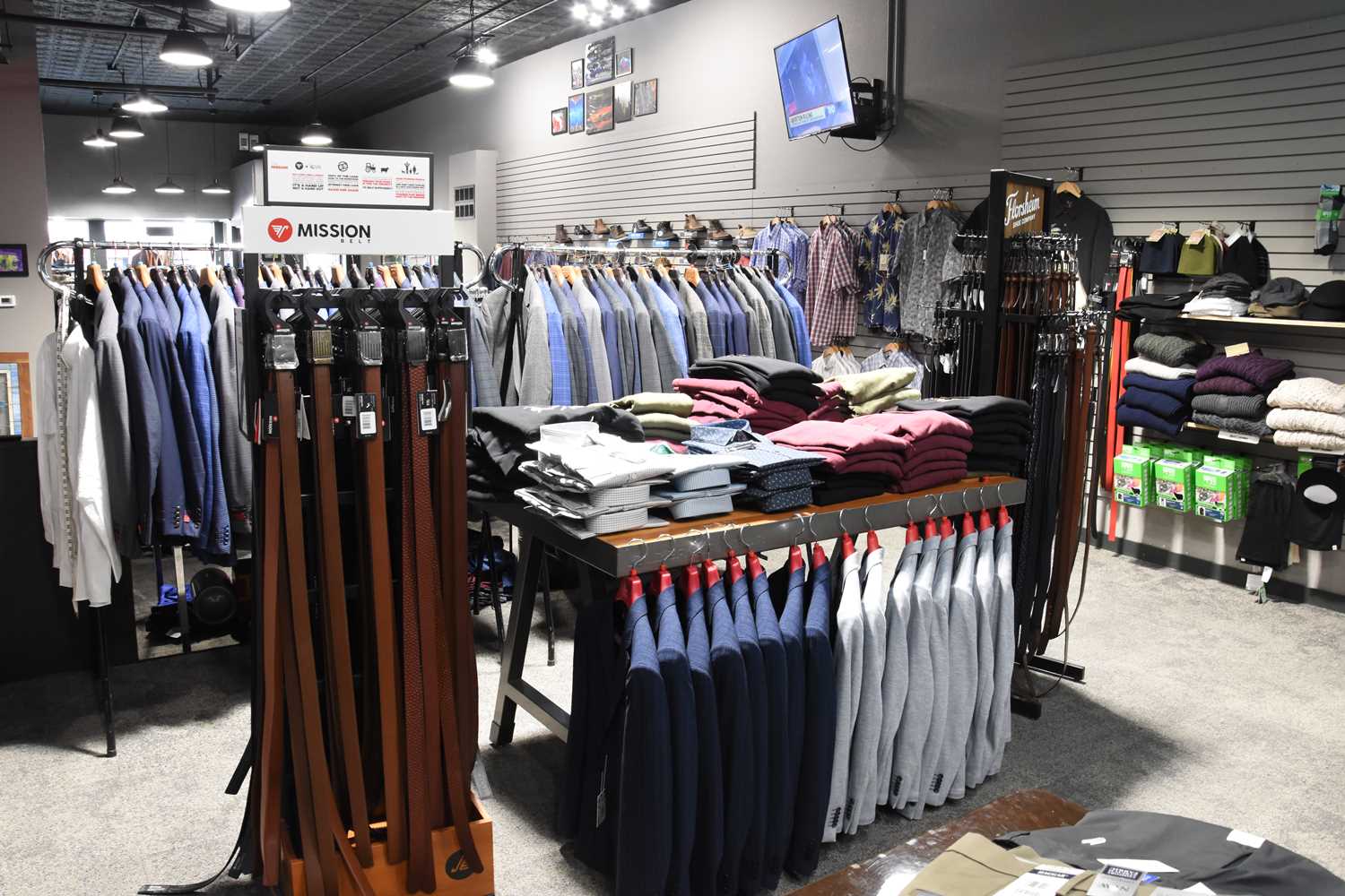 Men's formal wear clothing on display at Double Windsor.