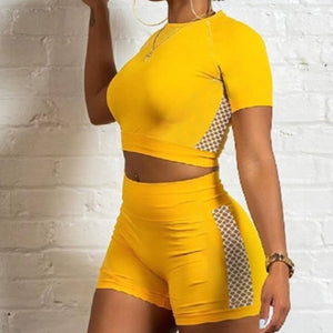 Lovely Sporty Dot Print Tear Yellow Two Piece Shorts Set - Passion of Essence Boutique