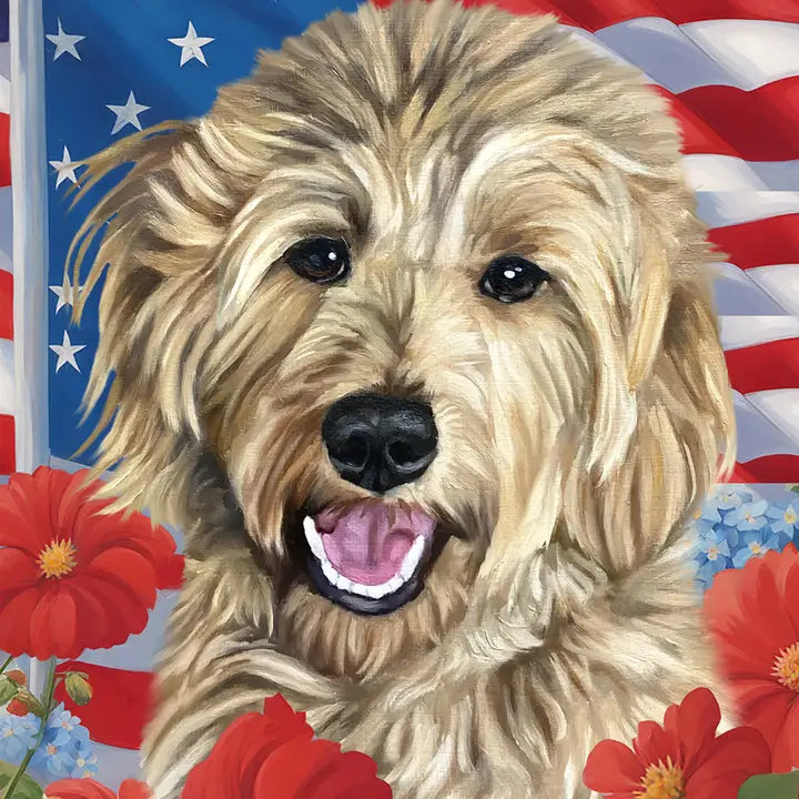 Goldendoodle Blonde Patriotic Garden Flag