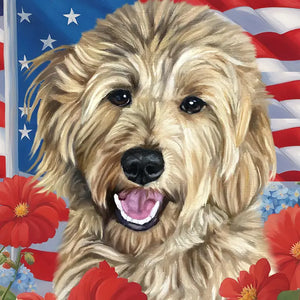 Goldendoodle Blonde Patriotic Garden Flag - Hanging With the Corgis