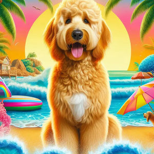 Goldendoodle Blonde Beach Garden Flag - Hanging With the Corgis