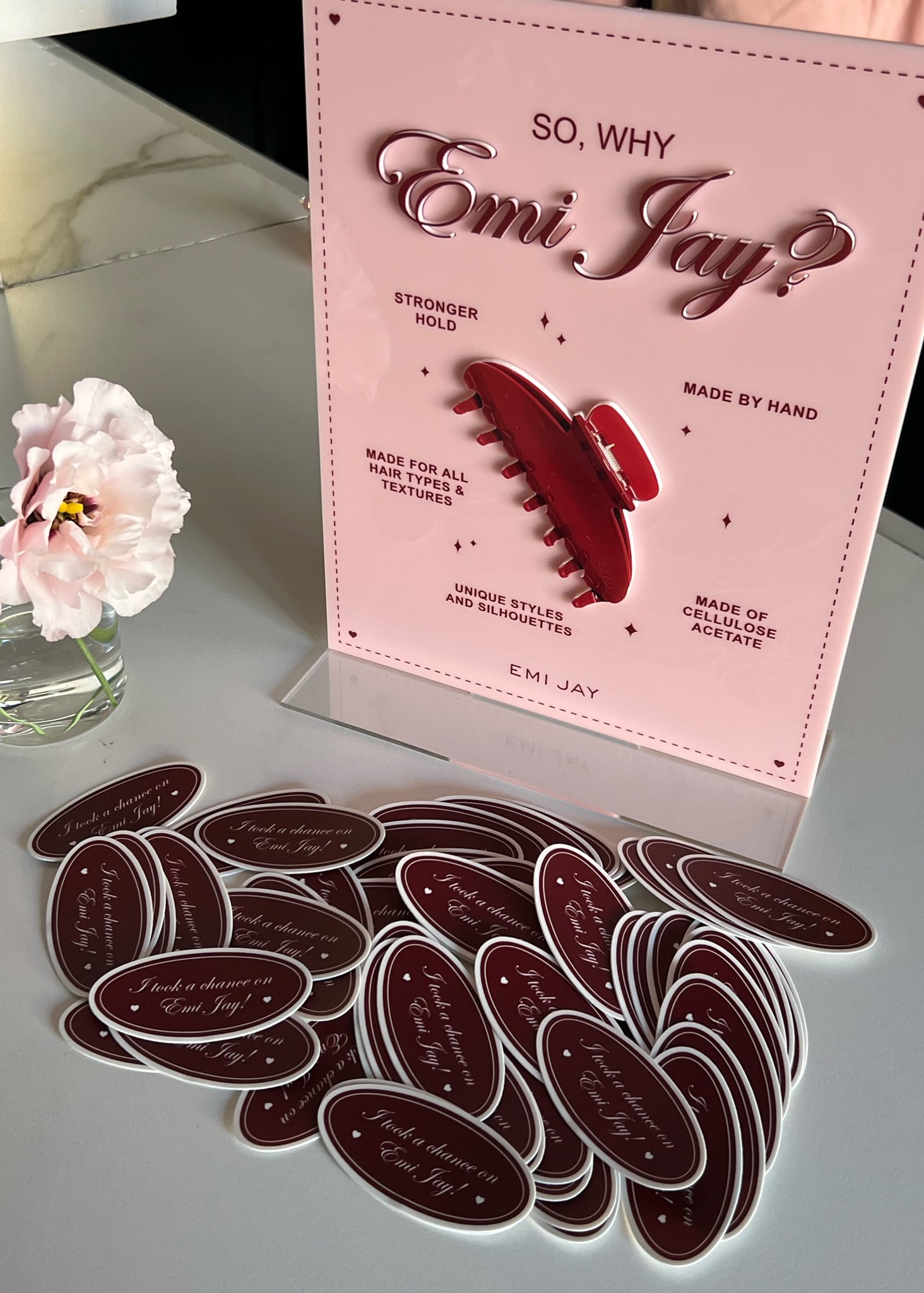 Emi Jay stickers and display for clip trade