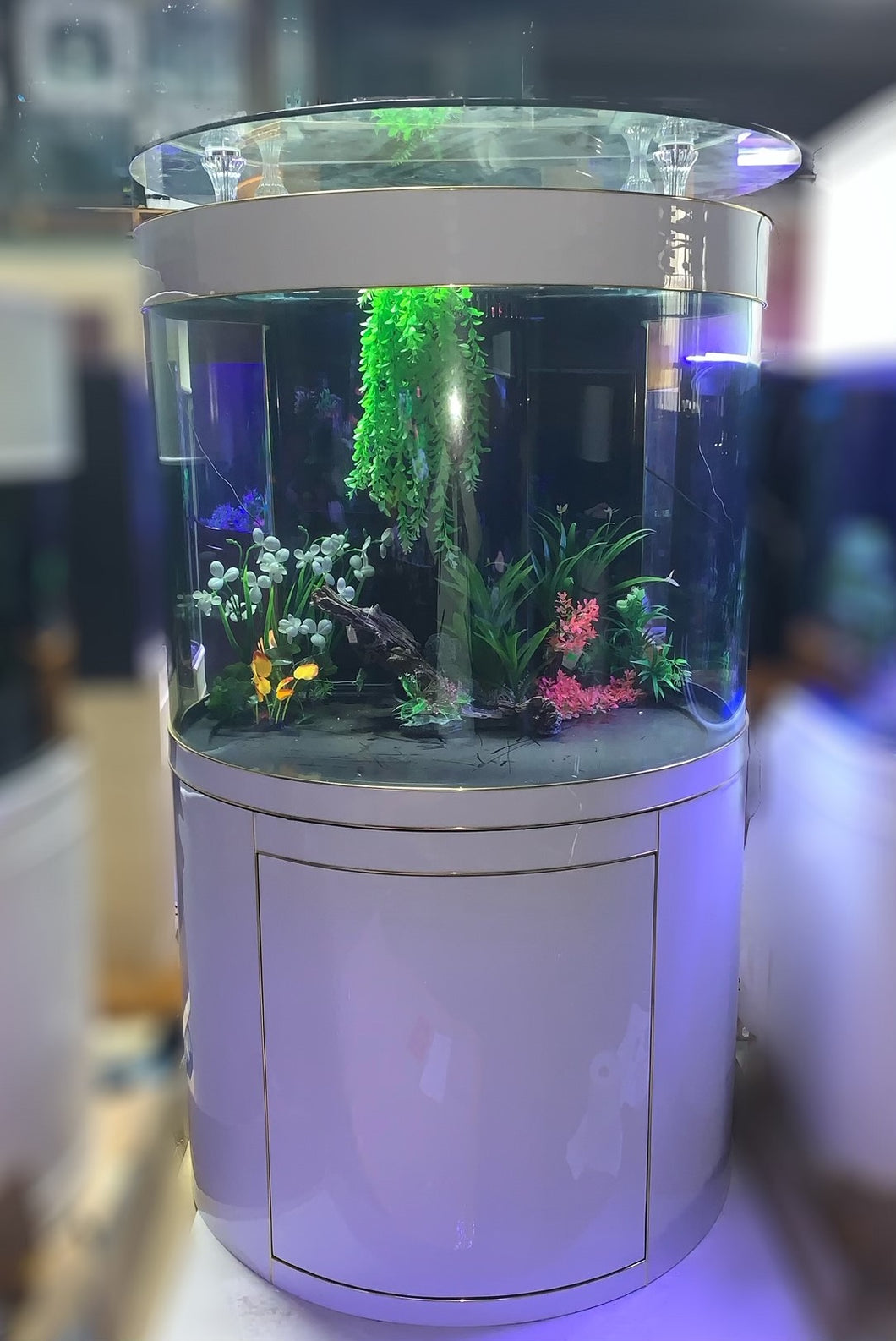 WARRANTY INCLUDED! 300 gallon GLASS cylinder round aquarium w/ metal stand WHITE