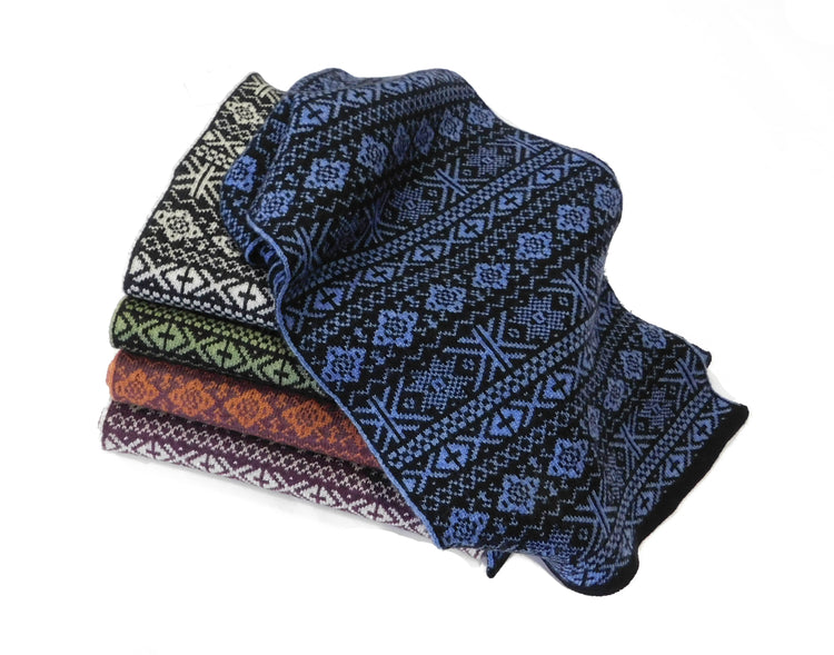 Fair Isle Design Merino Wool Scarf - Handcrafted in Hawick, Scotland