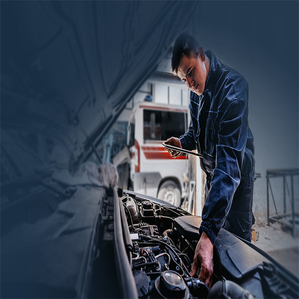 Professional auto repair mechanic checking car problems
