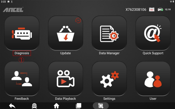 Navigate to the "Diagnosis" option in the main menu of the X7HD | ANCE OBD2 Car Scanner