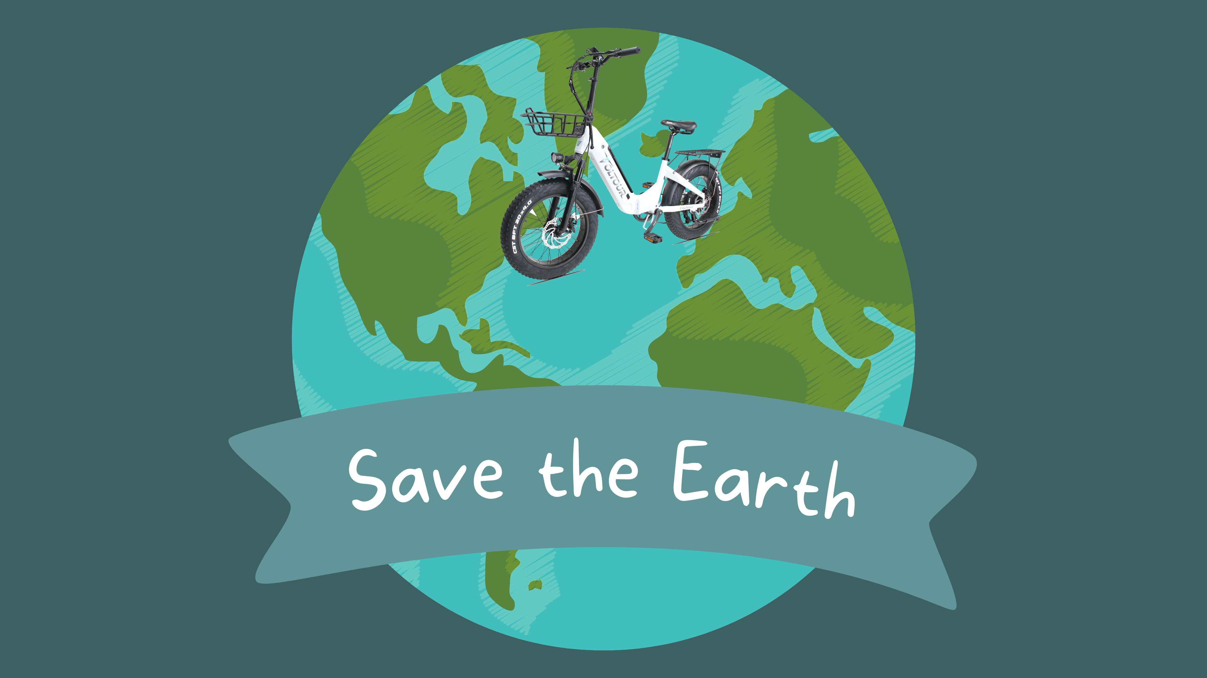 electric bike over earth - with caption save the earth