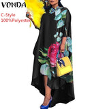 VONDA 2022 Autumn Women Dress 3/4 Sleeve Robe Femme Vintage Printed Holiday Party Dress Irregular Hem Long Vestidos Oversized