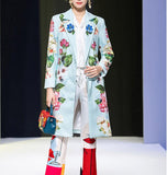 2021 Designer Summer Floral print Vintage Coat Outwear Women Long sleeve Belt Single Breasted Casual Overcoat