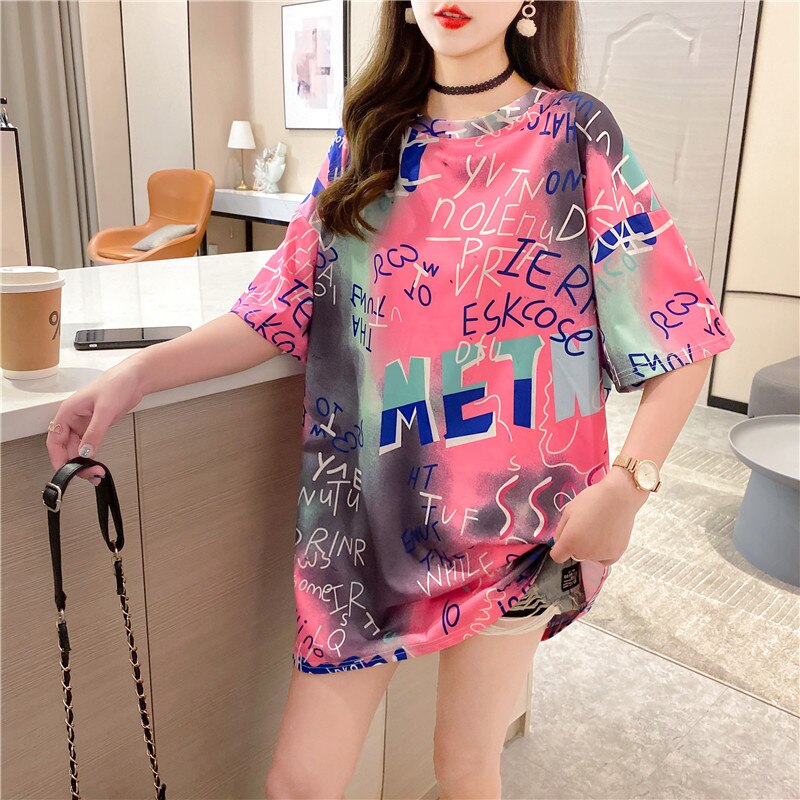 2021 Summer Short Sleeve Female T-shirts Harajuku Women oversized T Shirt korean style Casual O-neck Loose Ladies t-shirt Tops