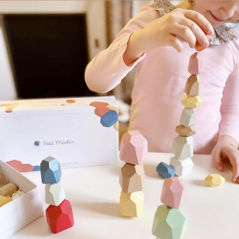 Wooden building blocks from the Petit Menhir wooden educational game