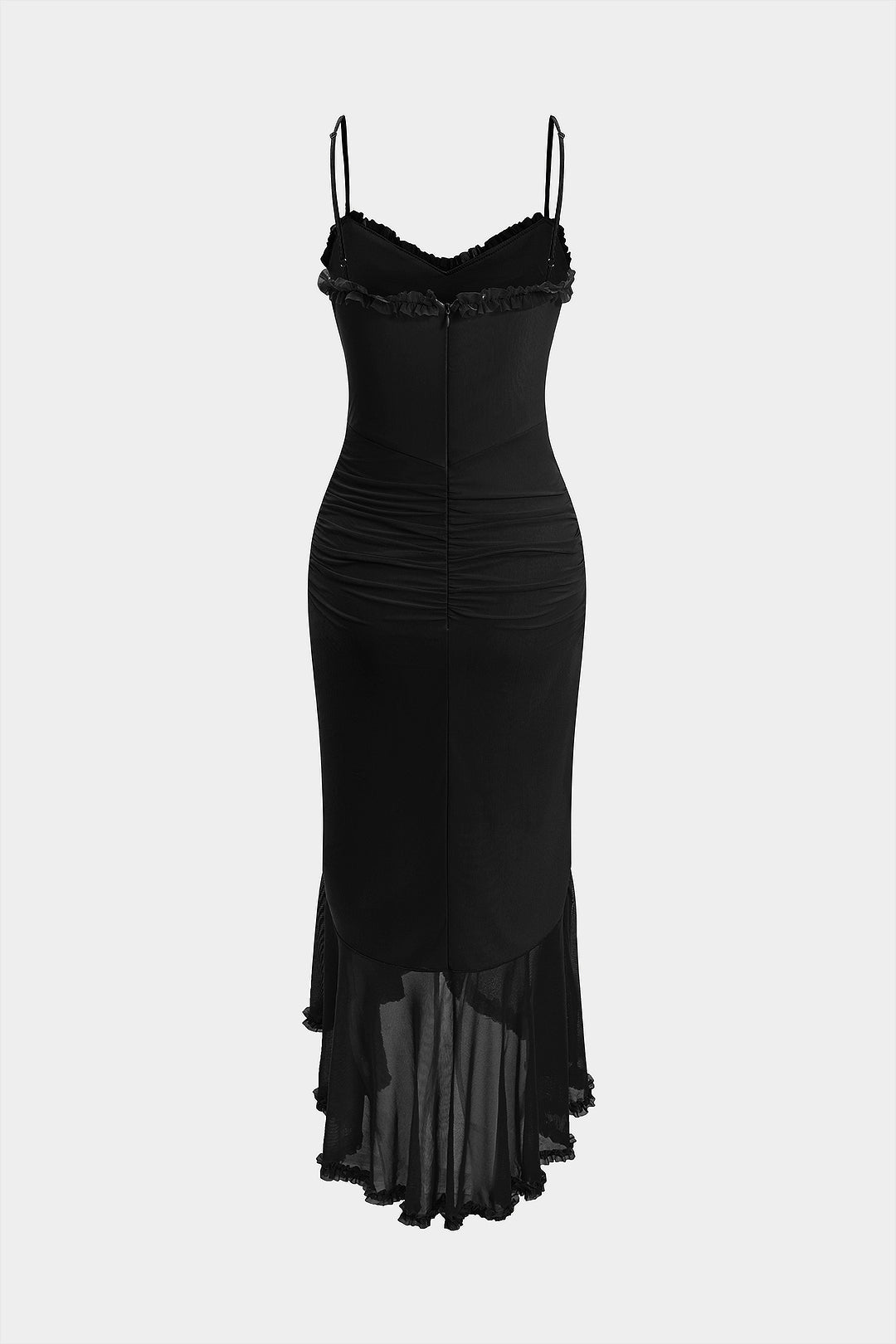 Mesh Slip Ruffle Maxi Dress
