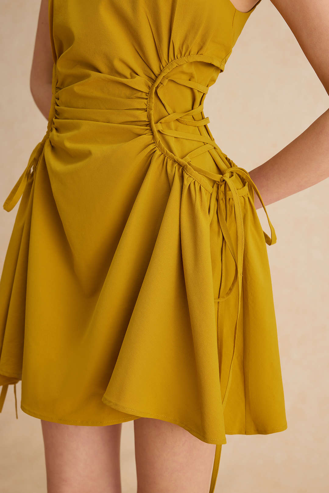Ruched Strappy Zipper Sleeveless Mini Dress