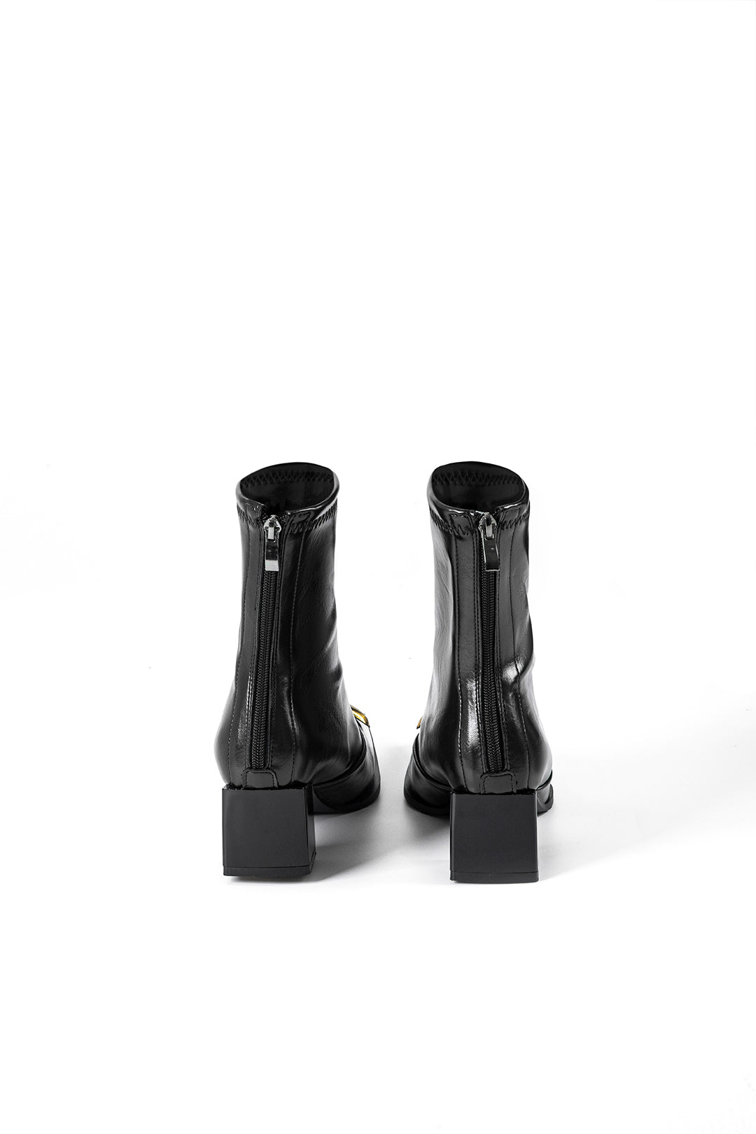 Faux Leather Metallic Zipper Square Toe Ankle Boots