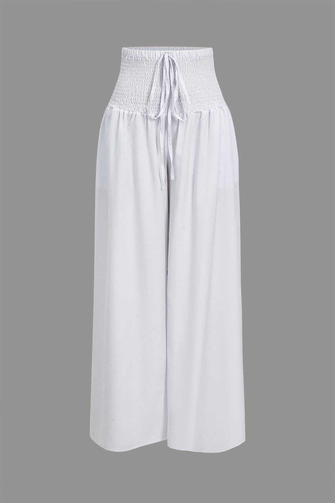 Ruched Tube Top And Tie Front Wide Leg Trousers Set
