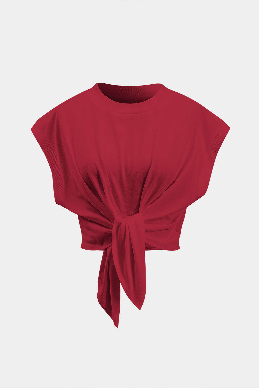 Solid Ruched Tie Front T-Shirt - RUST / S