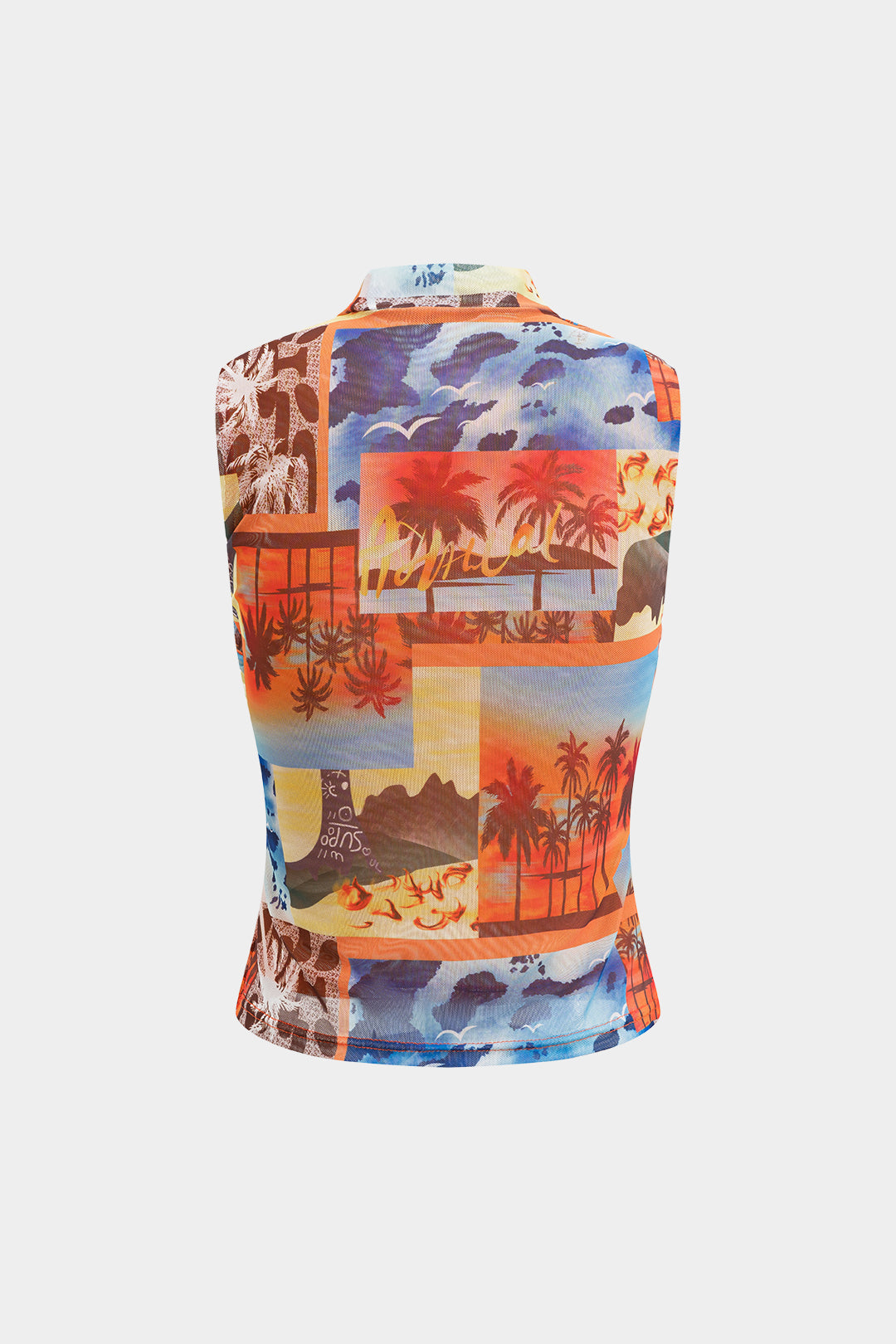 Printed Mesh Ruched Tank Top