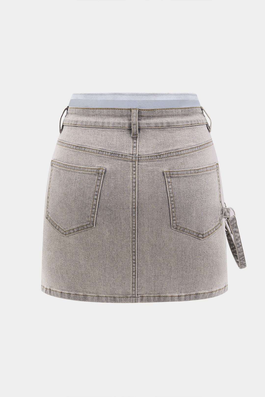 Denim Metallic Decor Patchwork Pocket Skirt