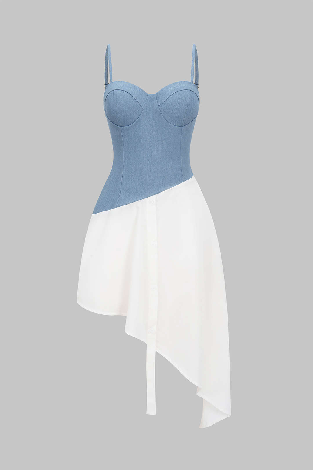Denim Asymmetrical Washed Patchwork Sleeveless Midi Dress - Contrast Color / S