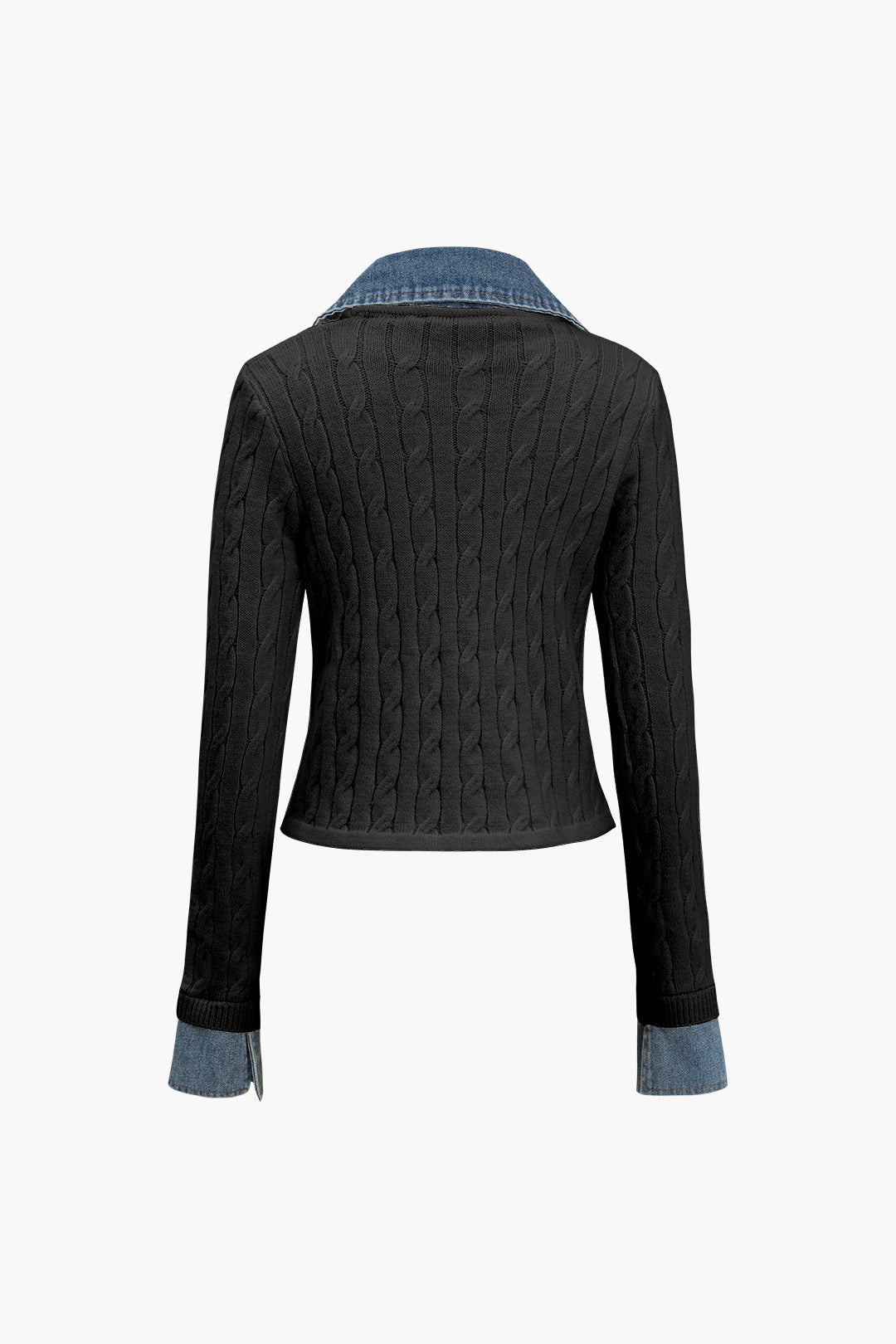 Knit Patchwork Denim Long-Sleeve Top