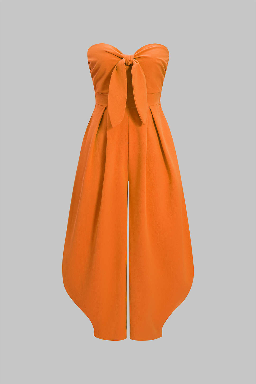 Strapless Tie-Up Ruched Sleeveless Jumpsuit - TANGERINE / XS