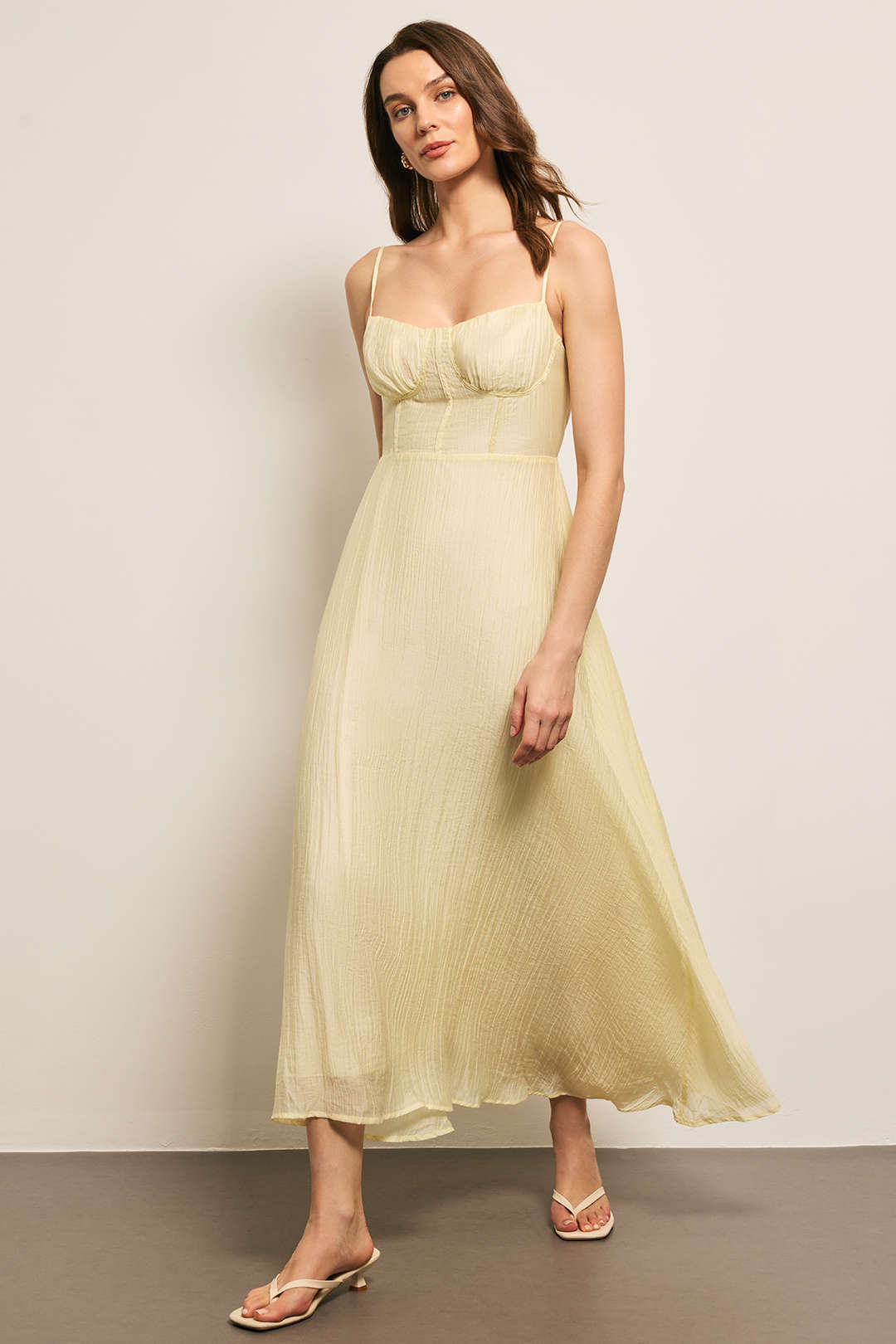 Linen Slip Sleeveless Maxi Dress - CREAM YELLOW / L