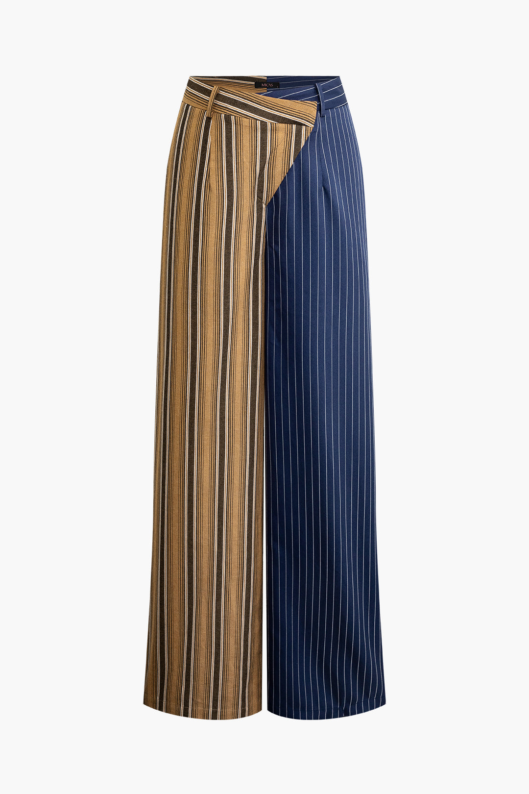 Stripe Asymmetrical Detail Color Block Print Trousers