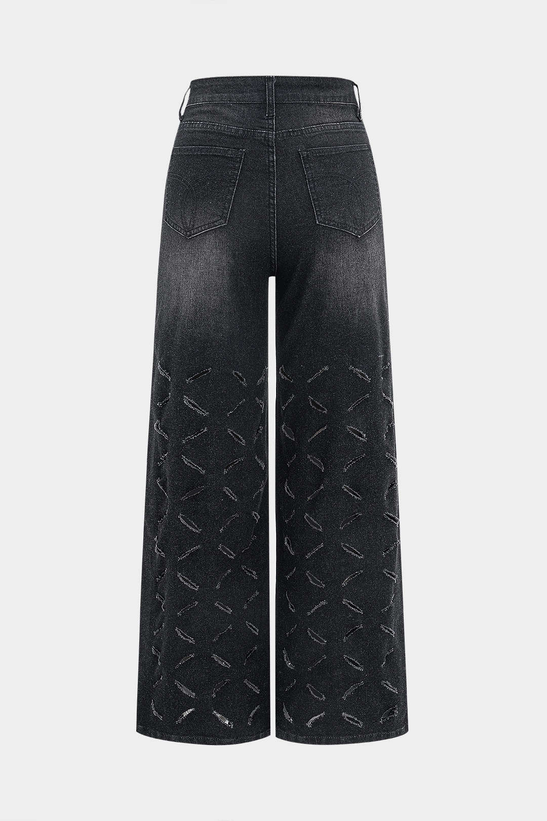 Ripped Cut Out Button Pocket Wide Leg Jeans