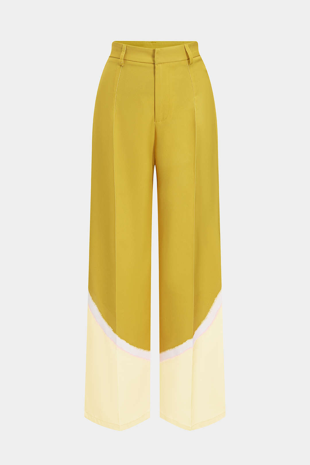 Contrast Pleated Wide Leg Trousers - YELLOW / XL