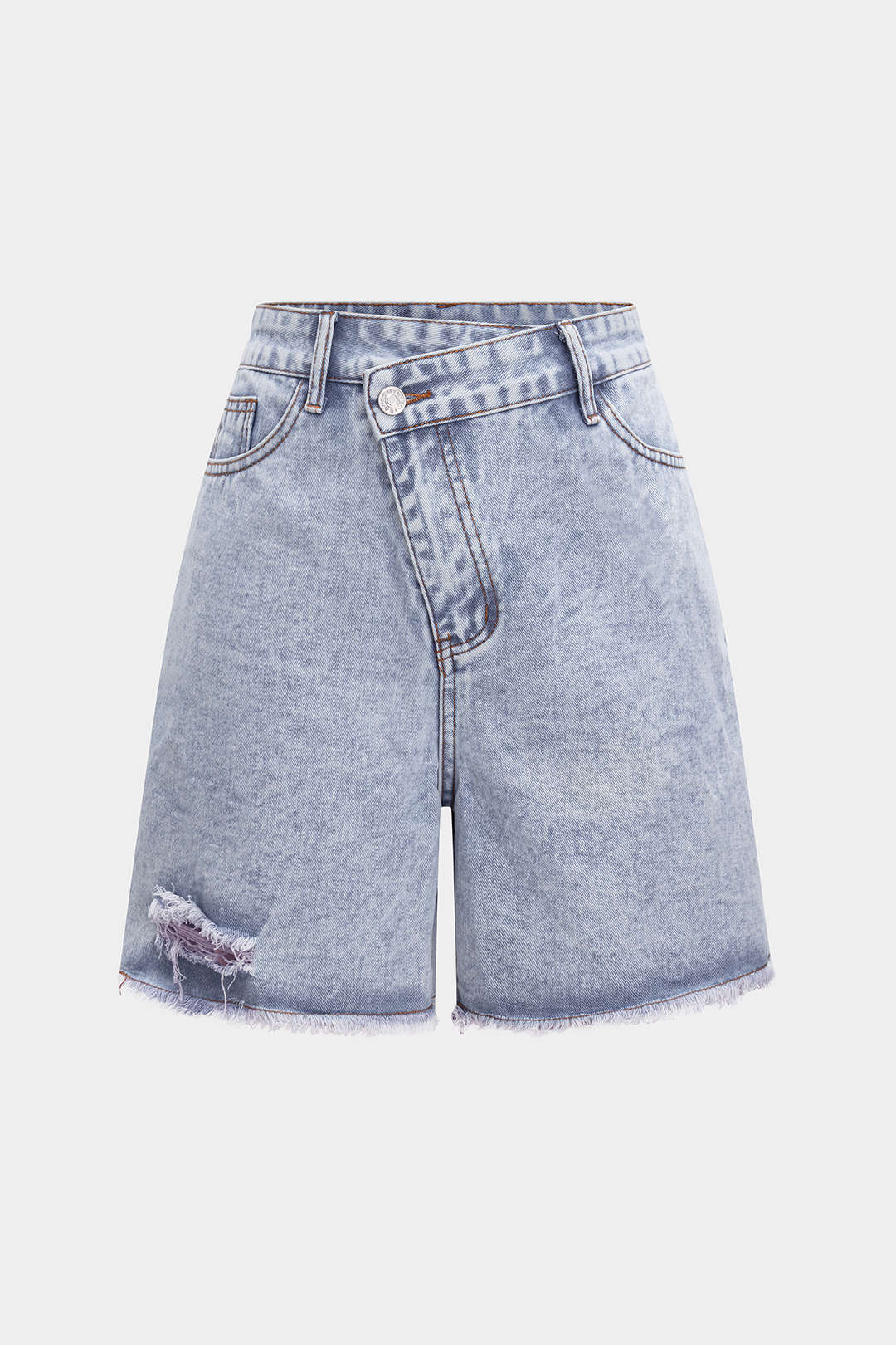 Denim High Waist Ripped Jorts Shorts - BLUE / S