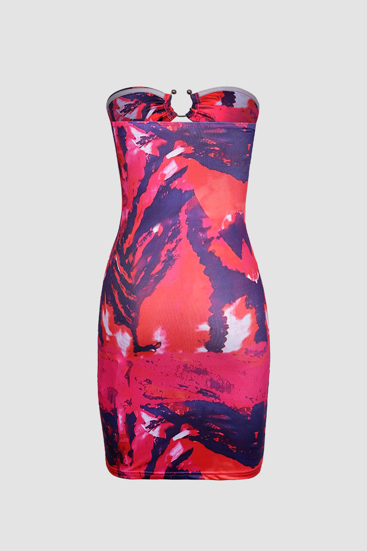 Abstract Print Cut Out Mini Dress