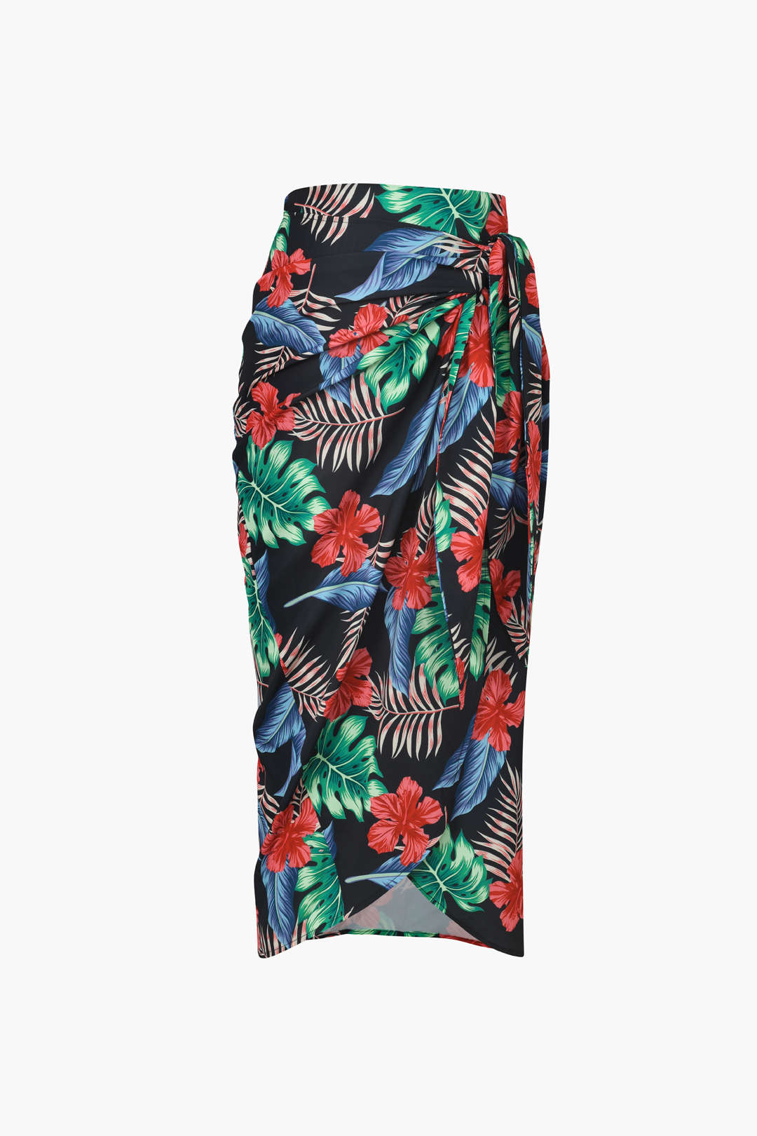 Floral Print Wrap Tie Midi Skirt
