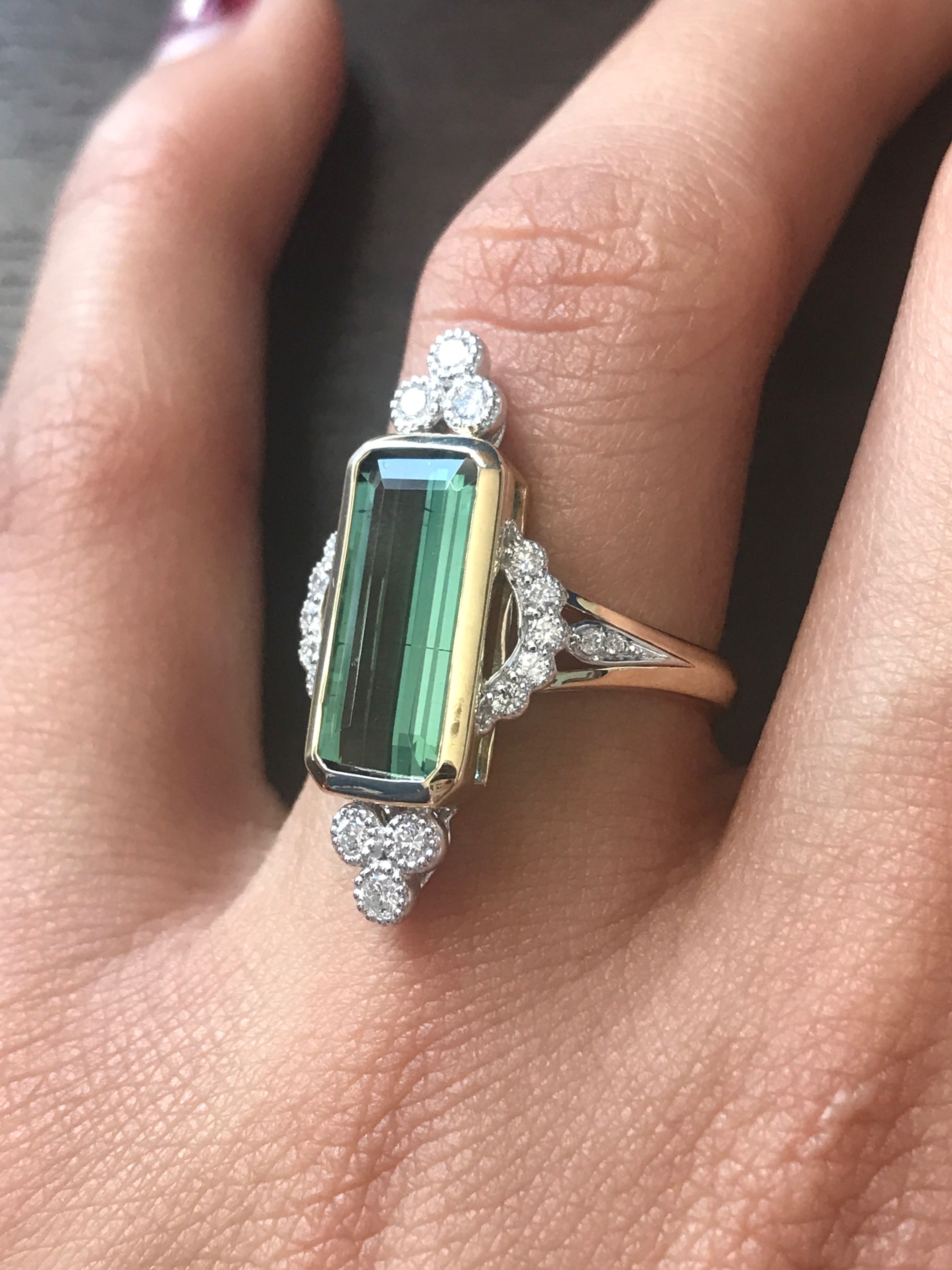 Indicolite Tourmaline and Diamonds in 14K yellow and white gold