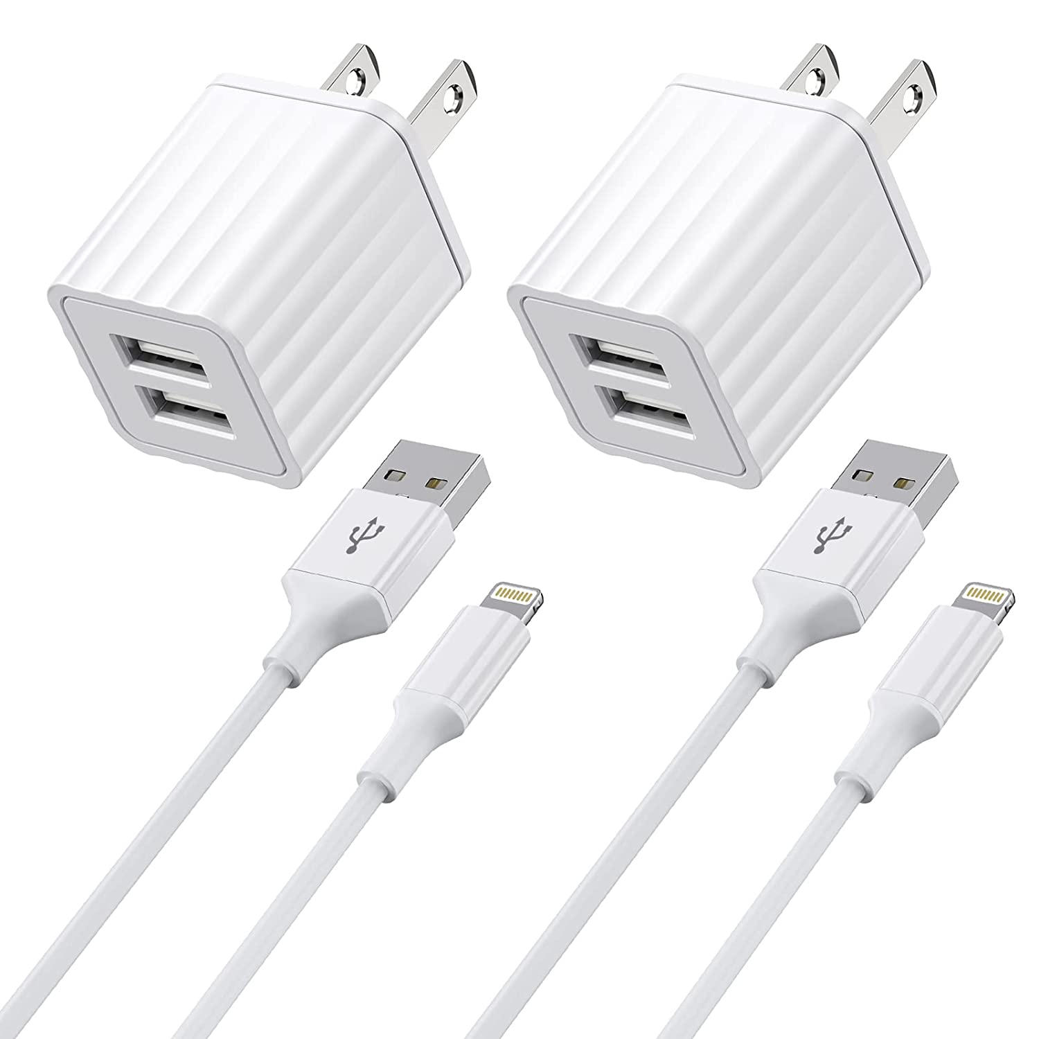 2Pack Dual Port USB Wall Charger & 2Pack 6Ft iPhone Charger Cable [App –  Vagavo