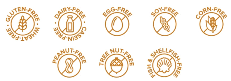 organic, gluten, dairy, nut, egg,soy,fish free