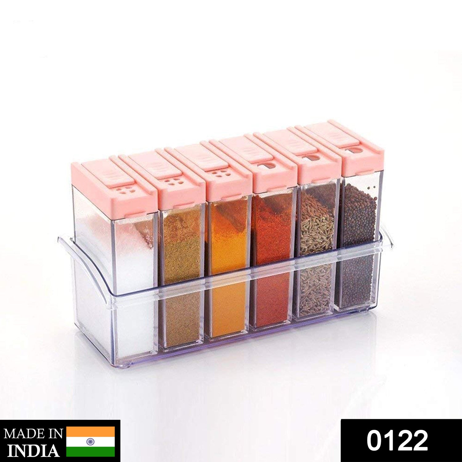 0122 Plastic Spice Jars (6 pcs, 14x22x8cm, Multicolour)